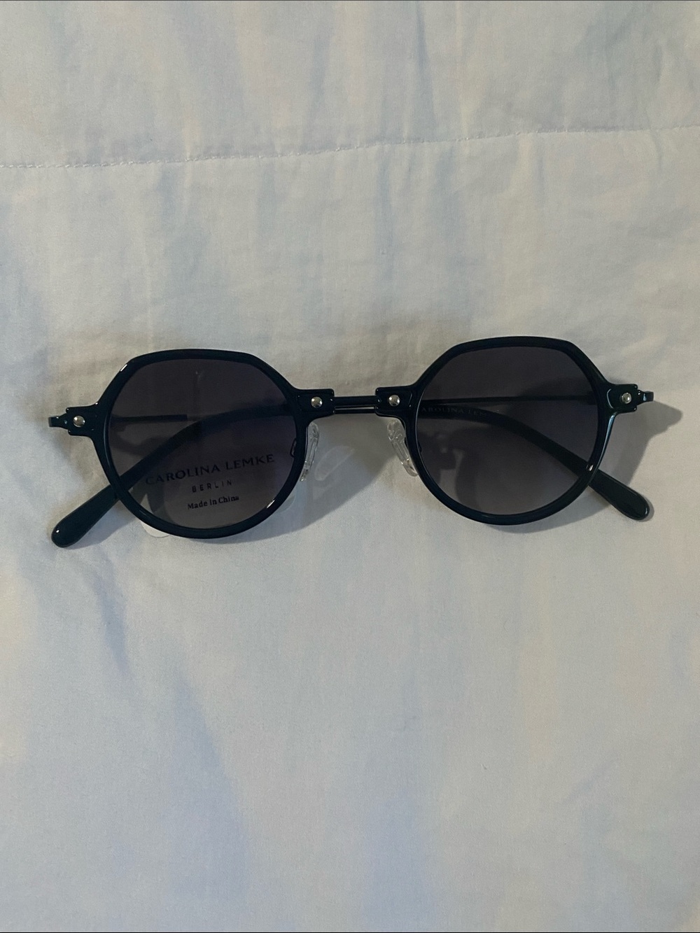 New Carolina Lemke Round Black Sunglasses